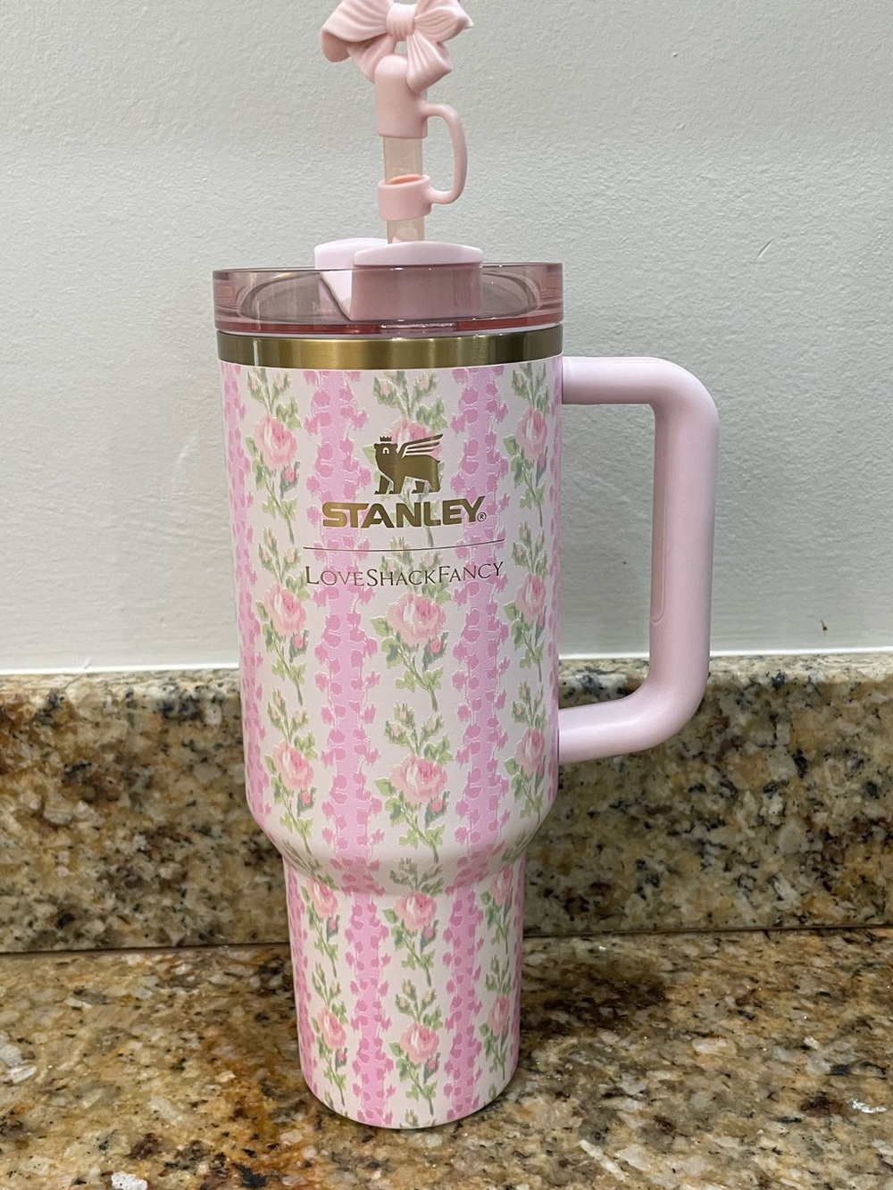 Stanley Pink Floral Insulated Travel Mug with Handle